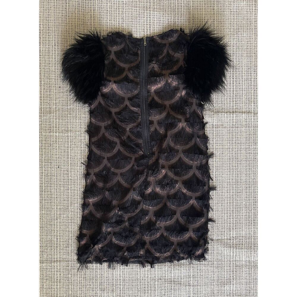 imoga Dress Metallic Scale Pattern Faux Fur Sleeves Copper And Black Size 10 - Picture 2 of 6